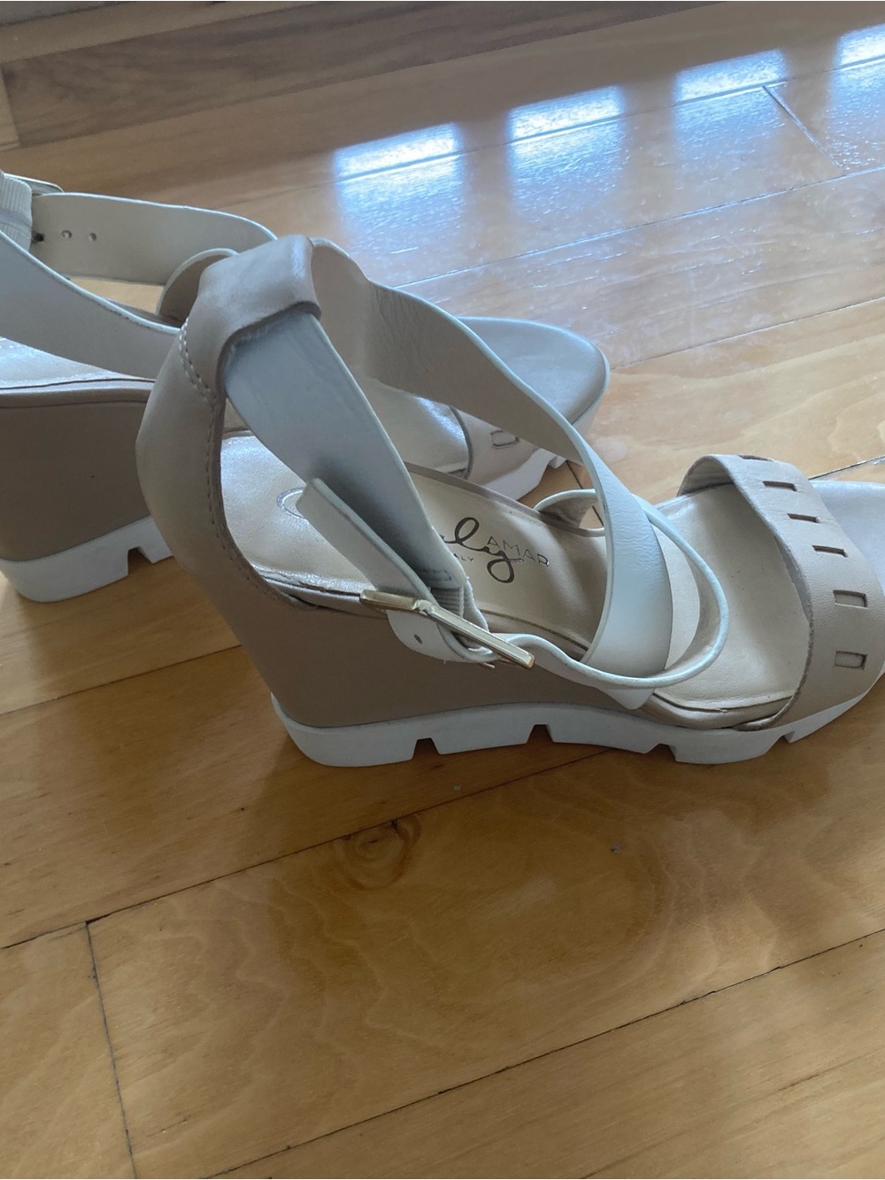 Wedge Sandals in White and Nude - Women's Platform Wedges - Picture 3 of 6